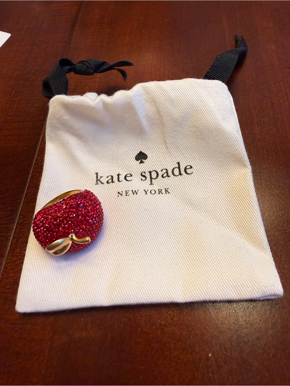 kate spade Red Crystal Apple Hair Clip with Gold Accents